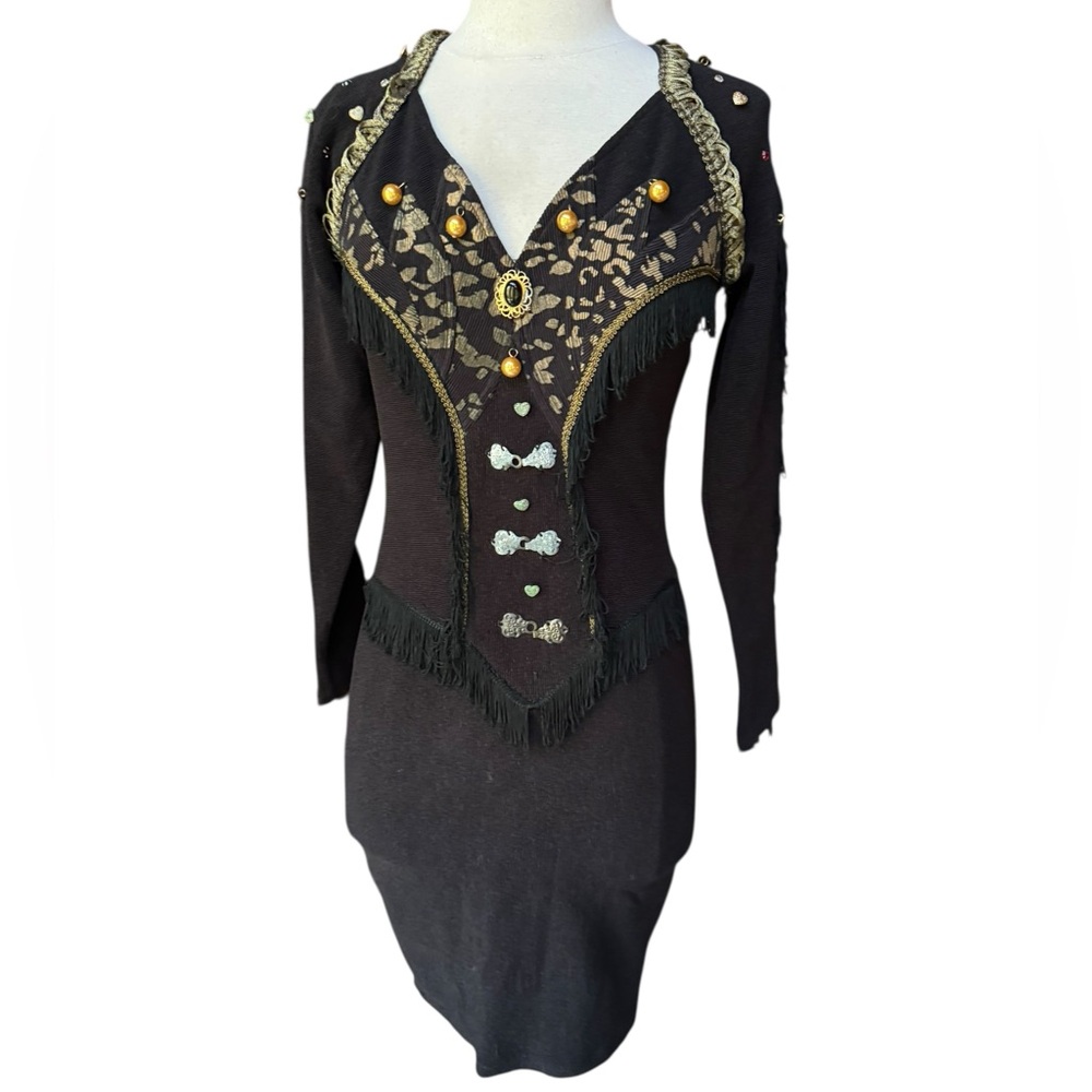 RARE Late 1980s/Early 90s Paris, Made in France, Ornate Cashmere Knit Sheath Dre